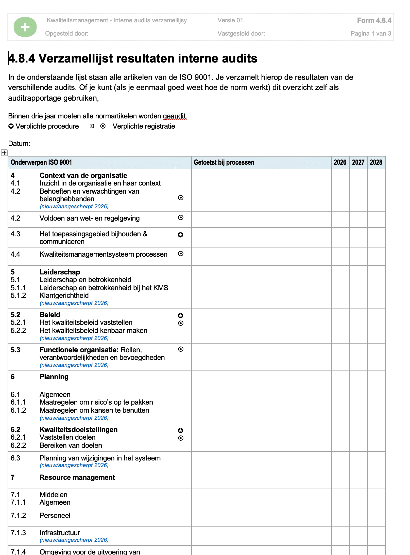 Productafd Interne audit ISO 9001 2026